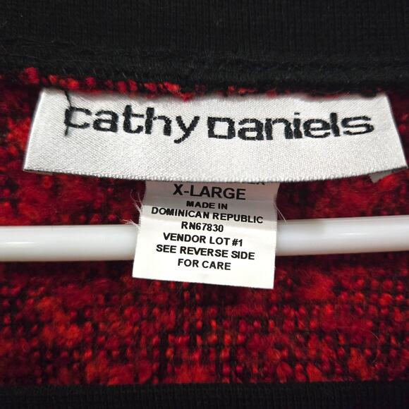 Cathy Daniels Sz XL Red Black Faux Cardigan Sweater - Picture 2 of 7